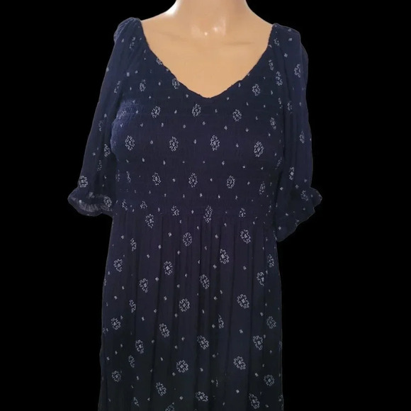 Women’s True Craft Off the Shoulder Midi Dress Blue Geometry Size M Boho Y2K - Picture 6 of 15
